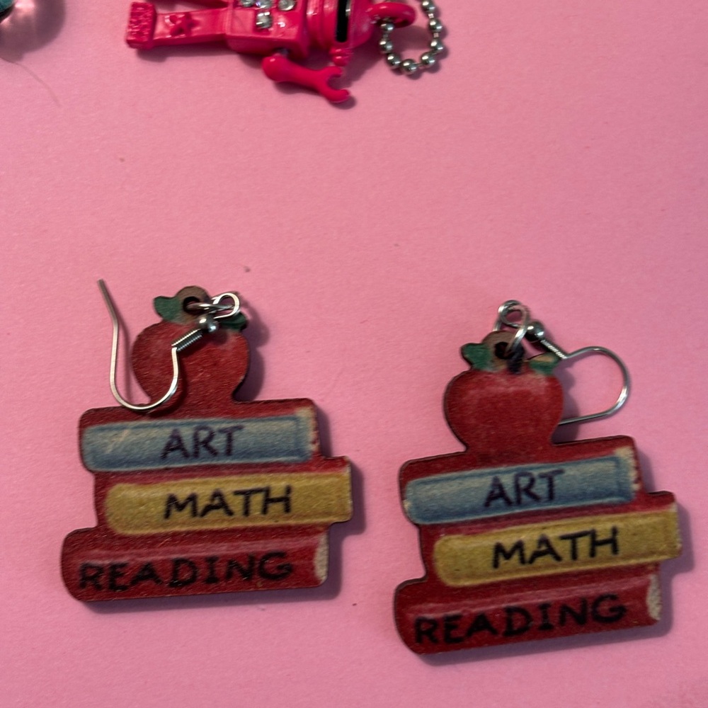 Fun Pierced Earring Lot of 15 and 2 Necklaces Statement Unique Artsy Teacher - Picture 11 of 12